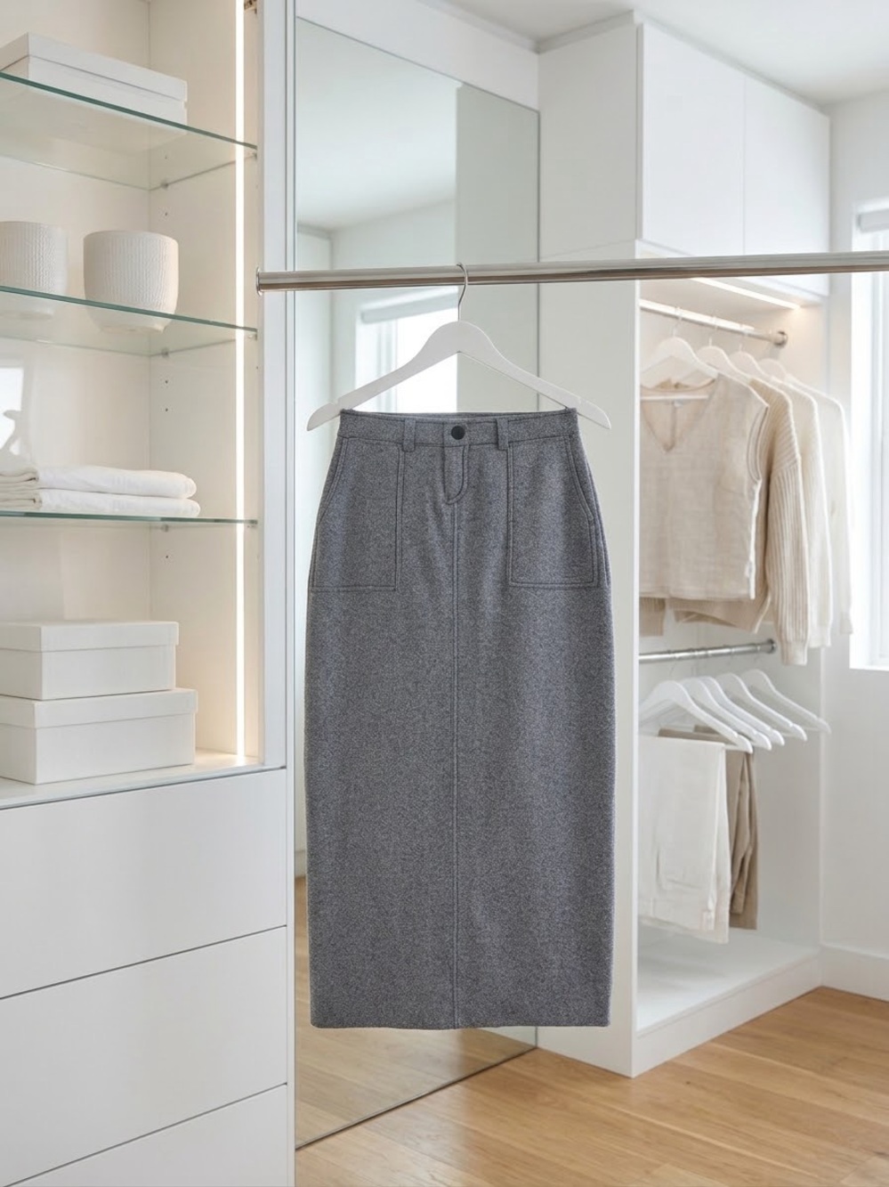 Classic knitted denim Midi Pencil Skirt